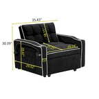 Canapé-lit pliable, canapé moderne en velours convertible, dossier réglable avec port USB, cendrier et support de téléphone pivotant