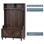 Porte-manteau moderne, banc d'entrée avec 2 étagères de rangement ouvertes, 4 patères doubles métalliques, pour entrée et couloir