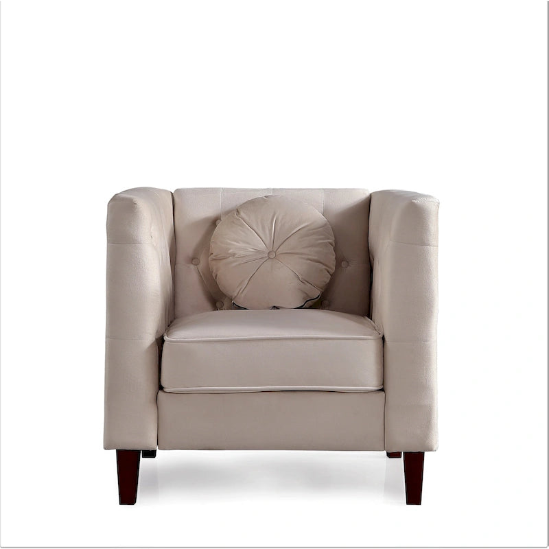Fauteuil Chesterfield classique en velours plissé avec pieds en bois massif