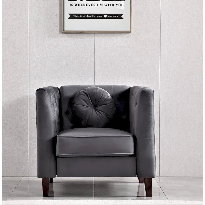 Fauteuil Chesterfield classique en velours plissé avec pieds en bois massif