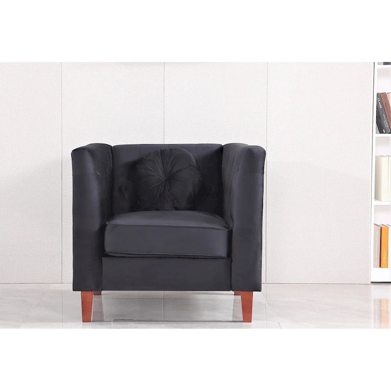 Fauteuil Chesterfield classique en velours plissé avec pieds en bois massif