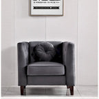 Fauteuil Chesterfield classique en velours plissé avec pieds en bois massif