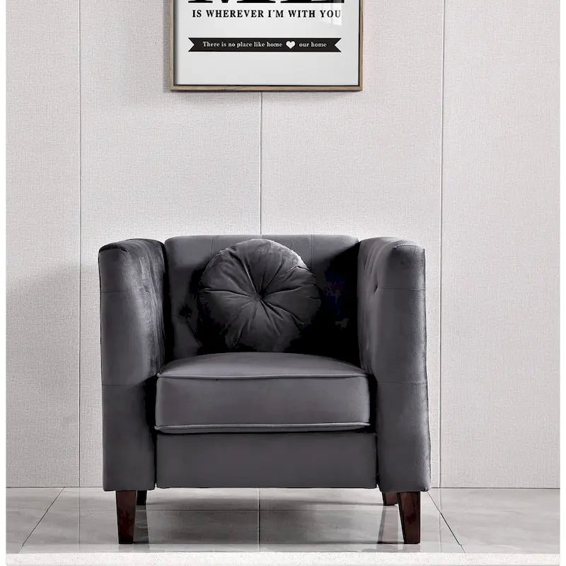 Fauteuil Chesterfield classique en velours plissé avec pieds en bois massif
