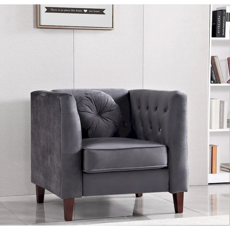 Fauteuil Chesterfield classique en velours plissé avec pieds en bois massif