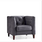 Fauteuil Chesterfield classique en velours plissé avec pieds en bois massif