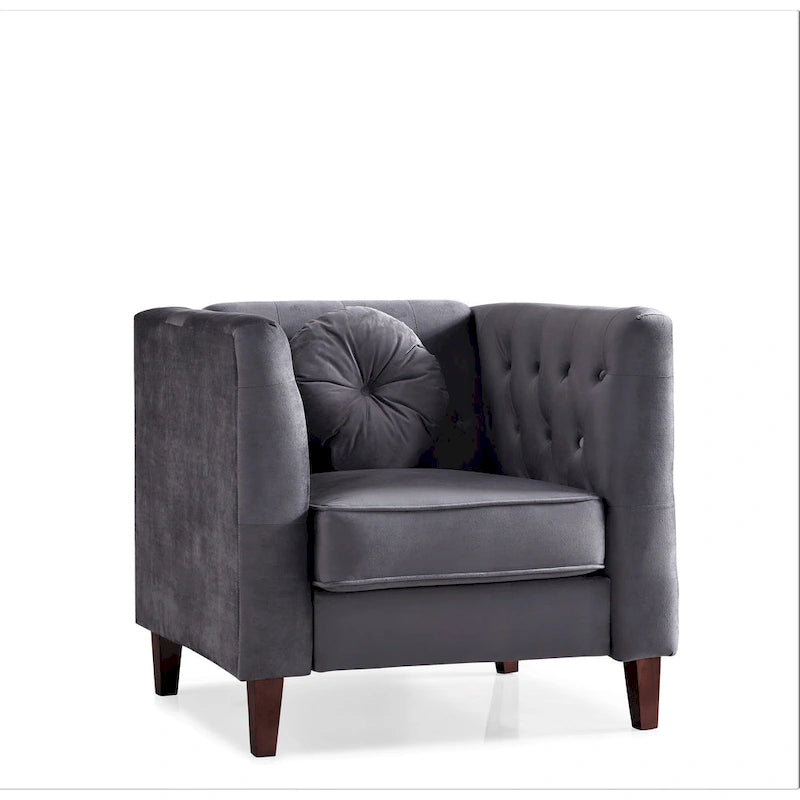 Fauteuil Chesterfield classique en velours plissé avec pieds en bois massif