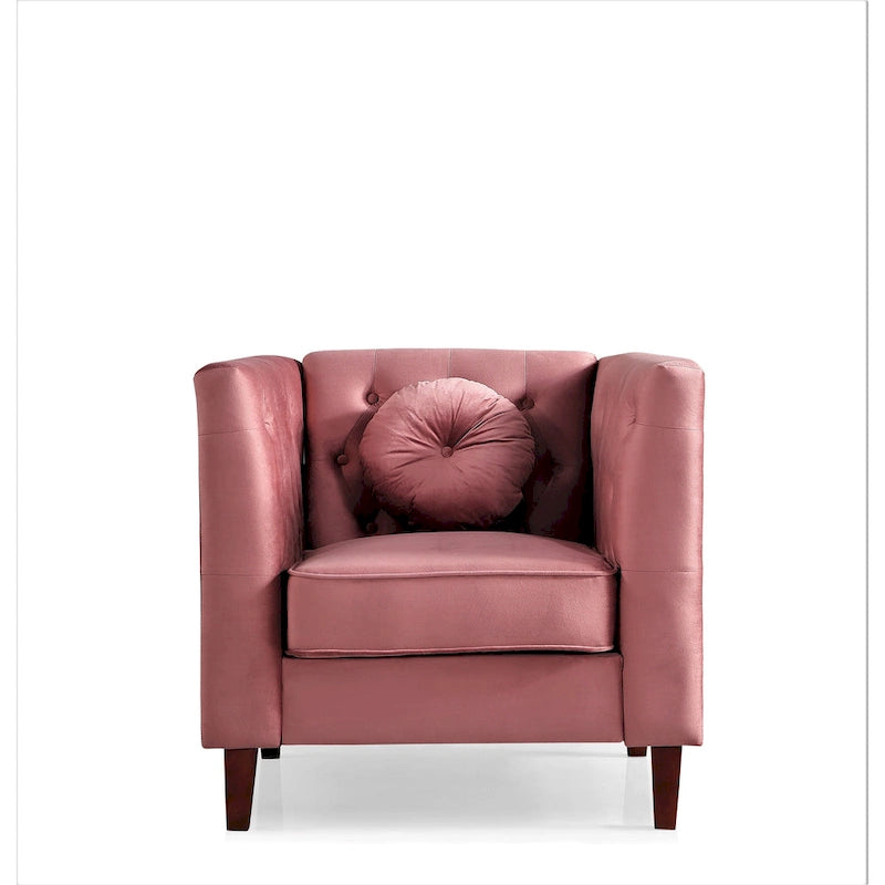 Fauteuil Chesterfield classique en velours plissé avec pieds en bois massif