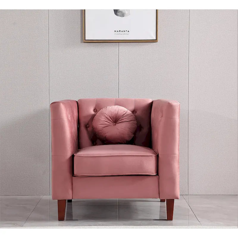 Fauteuil Chesterfield classique en velours plissé avec pieds en bois massif