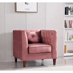 Fauteuil Chesterfield classique en velours plissé avec pieds en bois massif