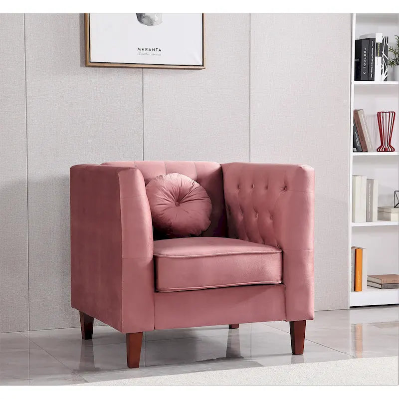 Fauteuil Chesterfield classique en velours plissé avec pieds en bois massif