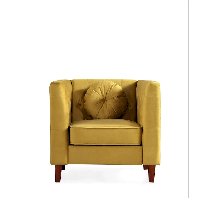 Fauteuil Chesterfield classique en velours plissé avec pieds en bois massif