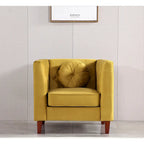 Fauteuil Chesterfield classique en velours plissé avec pieds en bois massif