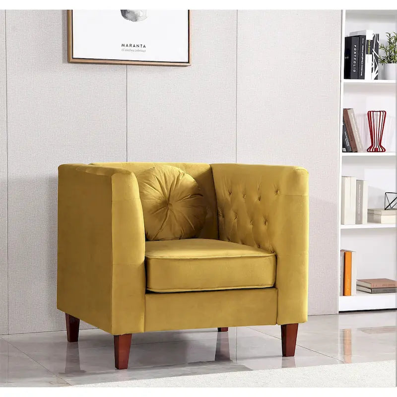 Fauteuil Chesterfield classique en velours plissé avec pieds en bois massif