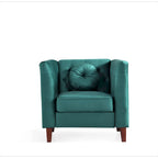 Fauteuil Chesterfield classique en velours plissé avec pieds en bois massif
