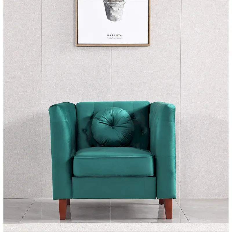 Fauteuil Chesterfield classique en velours plissé avec pieds en bois massif