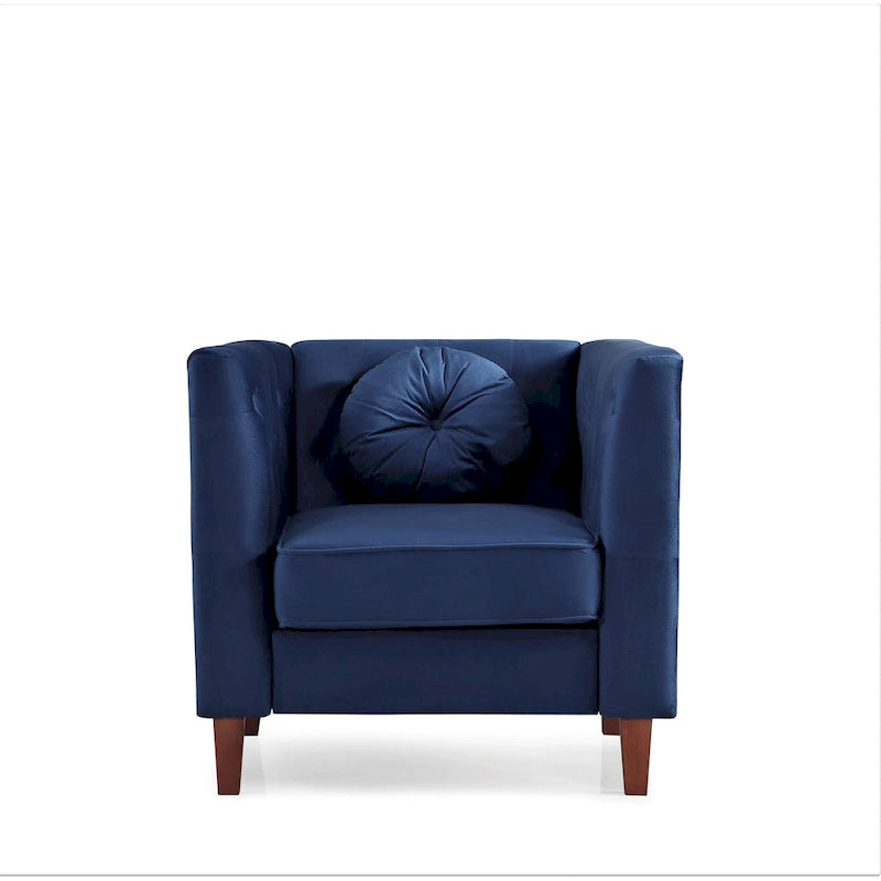 Fauteuil Chesterfield classique en velours plissé avec pieds en bois massif