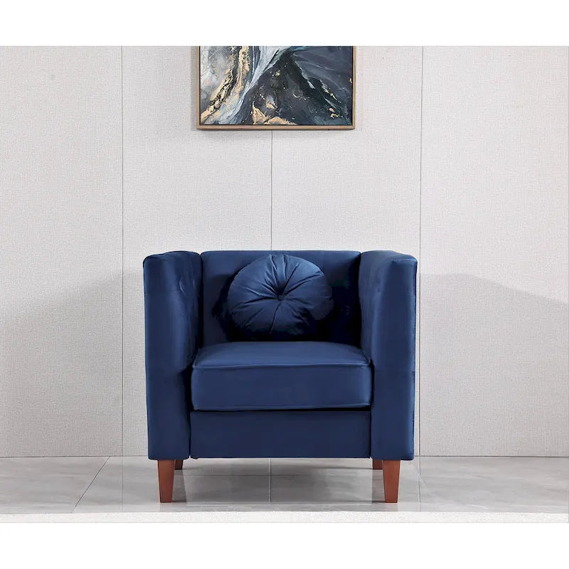 Fauteuil Chesterfield classique en velours plissé avec pieds en bois massif
