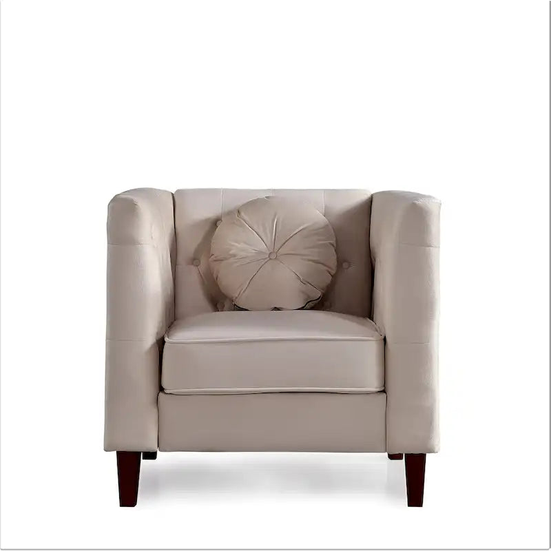 Fauteuil Chesterfield classique en velours plissé avec pieds en bois massif