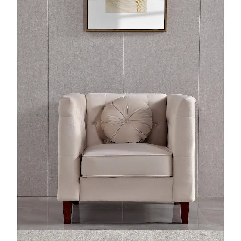 Fauteuil Chesterfield classique en velours plissé avec pieds en bois massif