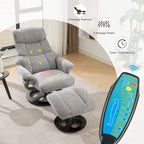 Fauteuil inclinable pivotant de massage chauffant avec pouf, dossier réglable et télécommande, en tissu chenille