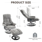 Fauteuil inclinable pivotant de massage chauffant avec pouf, dossier réglable et télécommande, en tissu chenille