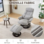 Fauteuil inclinable pivotant de massage chauffant avec pouf, dossier réglable et télécommande, en tissu chenille