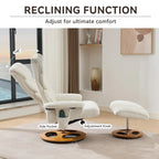 Fauteuil inclinable pivotant de massage chauffant avec pouf, dossier réglable et télécommande, en tissu chenille