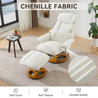 Fauteuil inclinable pivotant de massage chauffant avec pouf, dossier réglable et télécommande, en tissu chenille