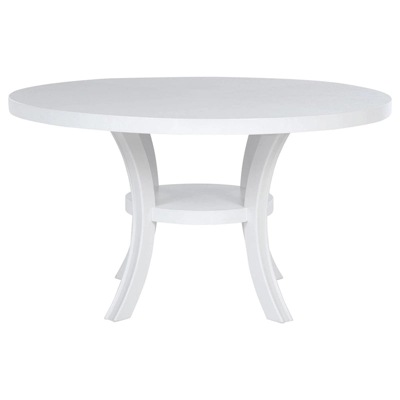 Table à manger ronde de 54 pouces avec étagère, pieds évasés et finition blanc perle