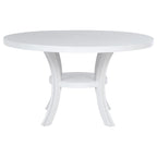 Table à manger ronde de 54 pouces avec étagère, pieds évasés et finition blanc perle