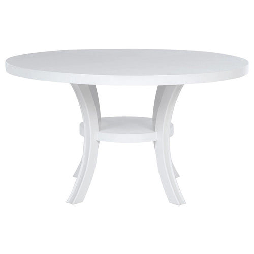 Table à manger ronde de 54 pouces avec étagère, pieds évasés et finition blanc perle
