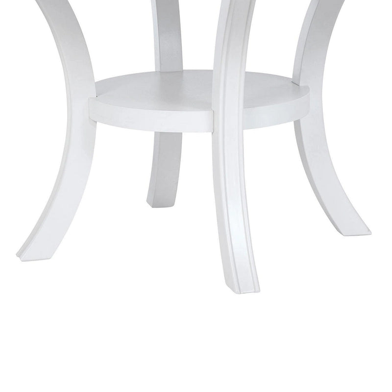 Table à manger ronde de 54 pouces avec étagère, pieds évasés et finition blanc perle