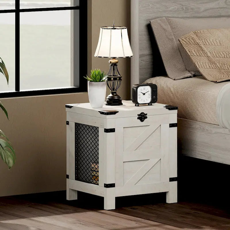 Table d'appoint relevable industrielle avec treillis en fer et serrure rustique, 45 kg