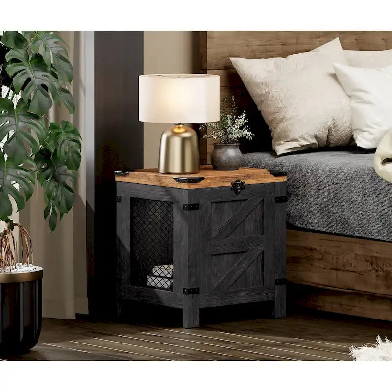 Table d'appoint relevable industrielle avec treillis en fer et serrure rustique, 45 kg
