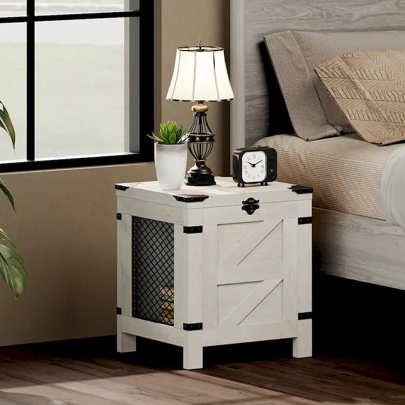 Table d'appoint relevable industrielle avec treillis en fer et serrure rustique, 45 kg