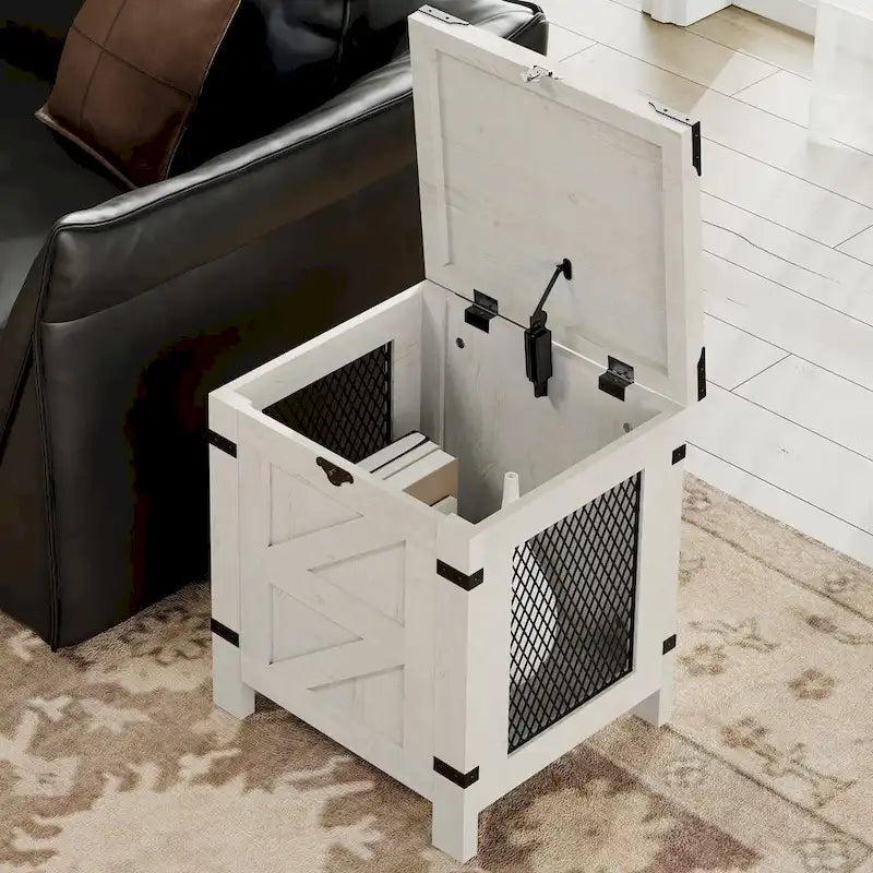 Table d'appoint relevable industrielle avec treillis en fer et serrure rustique, 45 kg