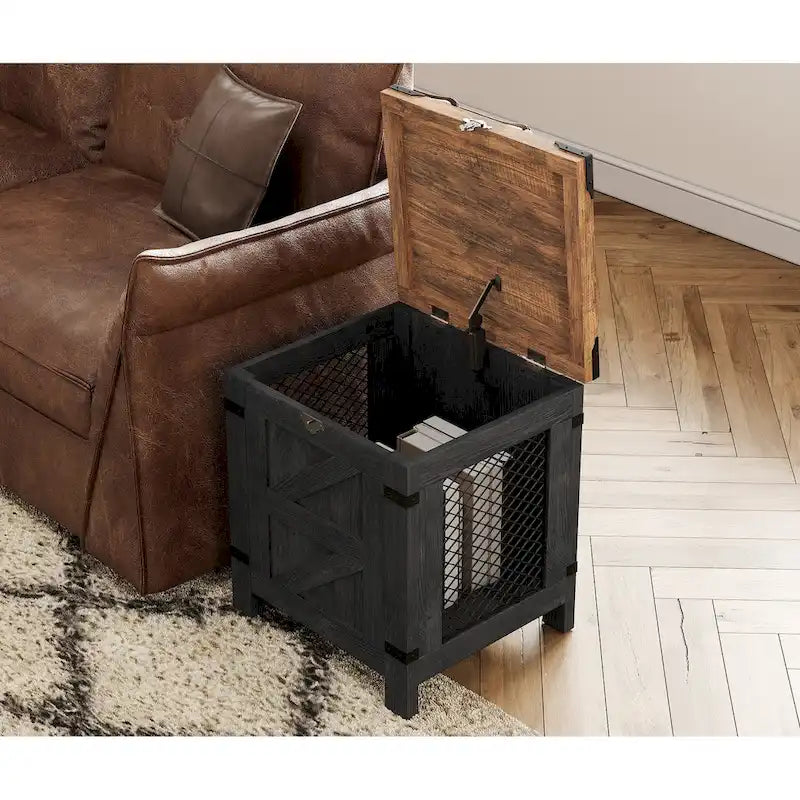 Table d'appoint relevable industrielle avec treillis en fer et serrure rustique, 45 kg