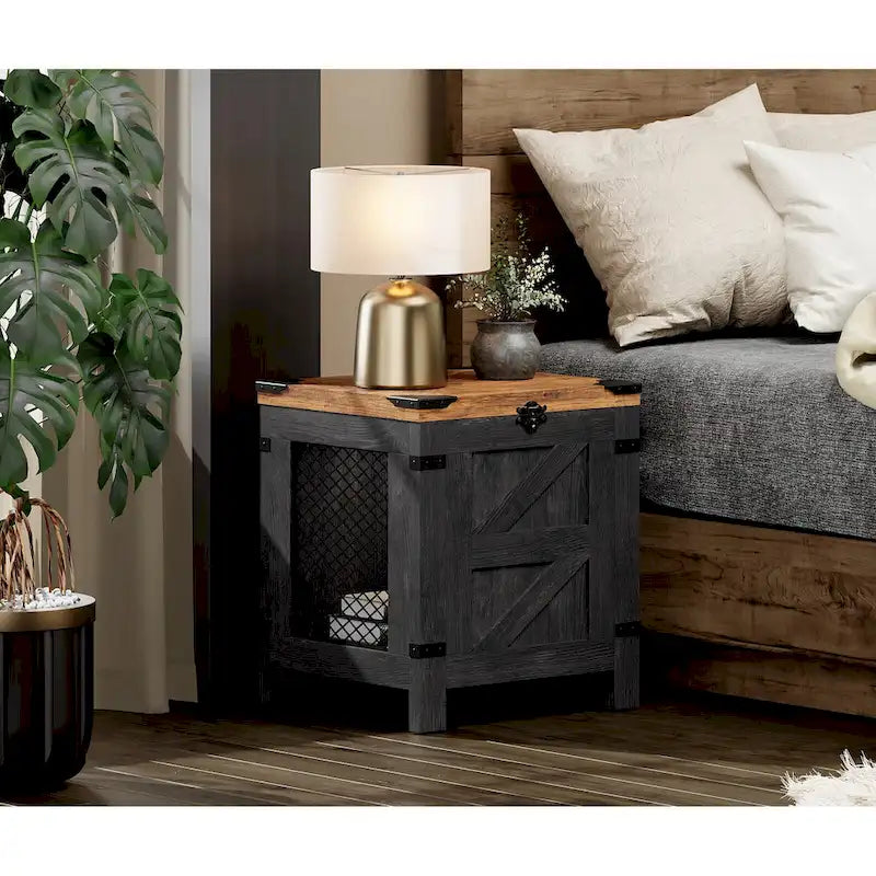 Table d'appoint relevable industrielle avec treillis en fer et serrure rustique, 45 kg
