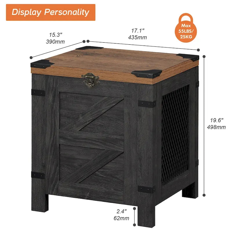 Table d'appoint relevable industrielle avec treillis en fer et serrure rustique, 45 kg
