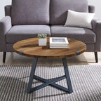 Table basse ronde en métal avec plateau imitation bois, 79 cm
