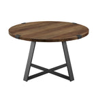 Table basse ronde en métal avec plateau imitation bois, 79 cm