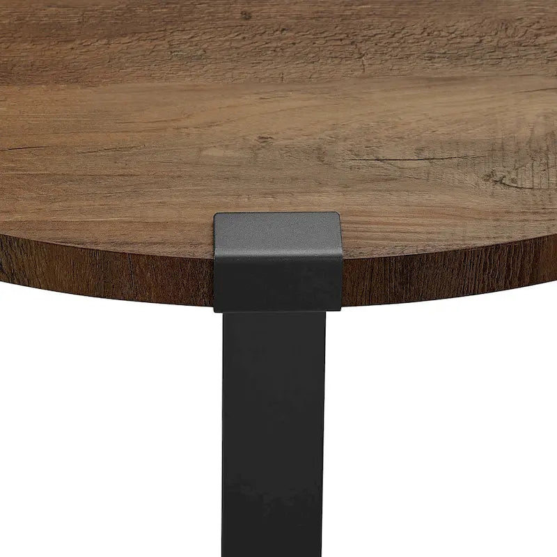 Table basse ronde en métal avec plateau imitation bois, 79 cm