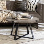 Table basse ronde en métal avec plateau imitation bois, 79 cm