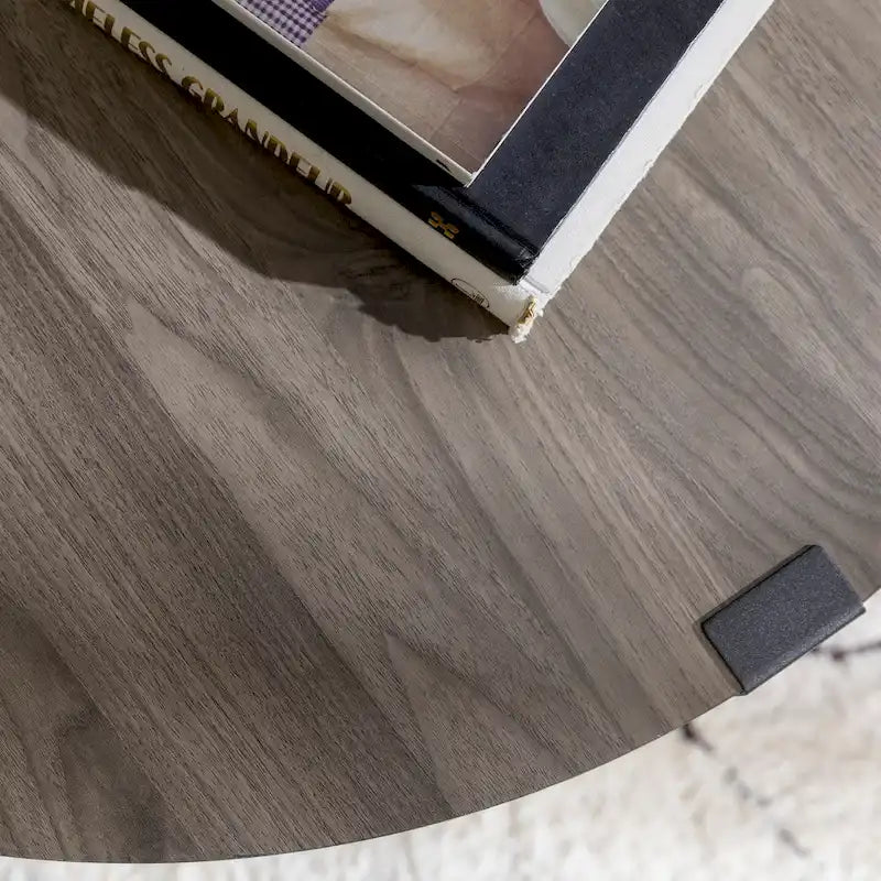 Table basse ronde en métal avec plateau imitation bois, 79 cm