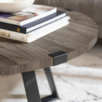 Table basse ronde en métal avec plateau imitation bois, 79 cm
