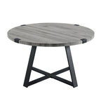 Table basse ronde en métal avec plateau imitation bois, 79 cm