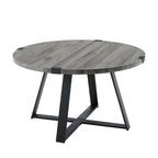 Table basse ronde en métal avec plateau imitation bois, 79 cm
