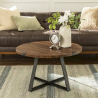 Table basse ronde en métal avec plateau imitation bois, 79 cm