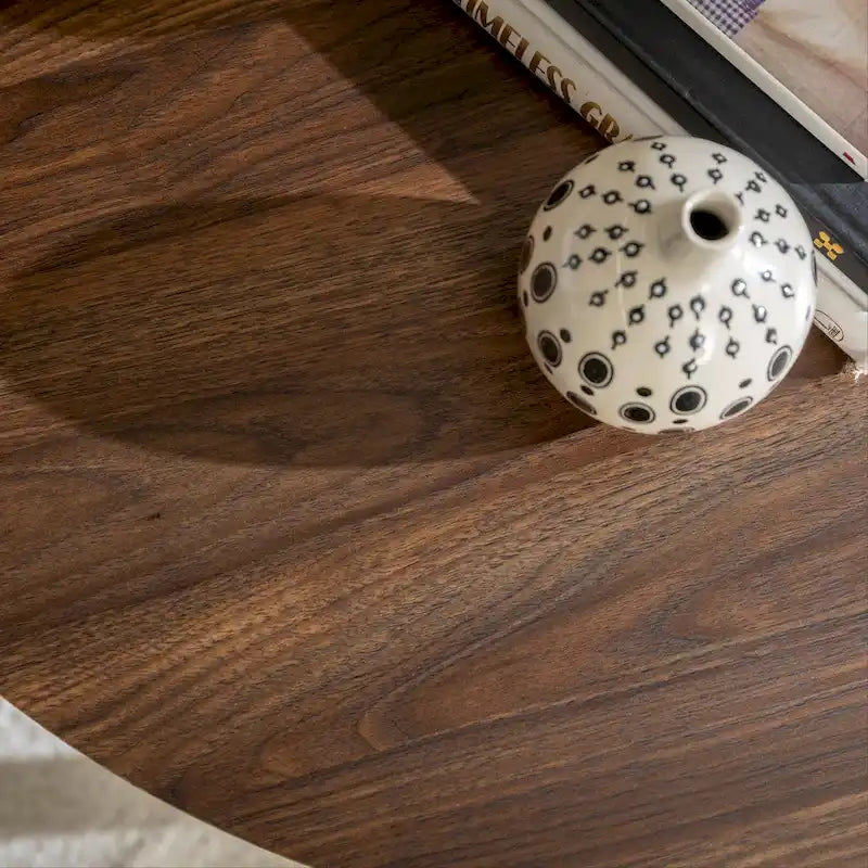 Table basse ronde en métal avec plateau imitation bois, 79 cm