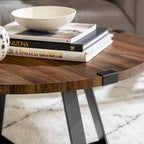 Table basse ronde en métal avec plateau imitation bois, 79 cm
